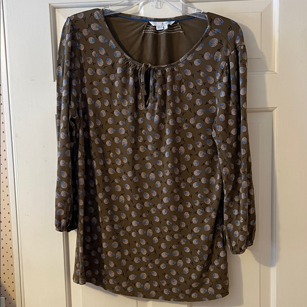 Boden Brown and Blue Patterned Long Sleeve Top